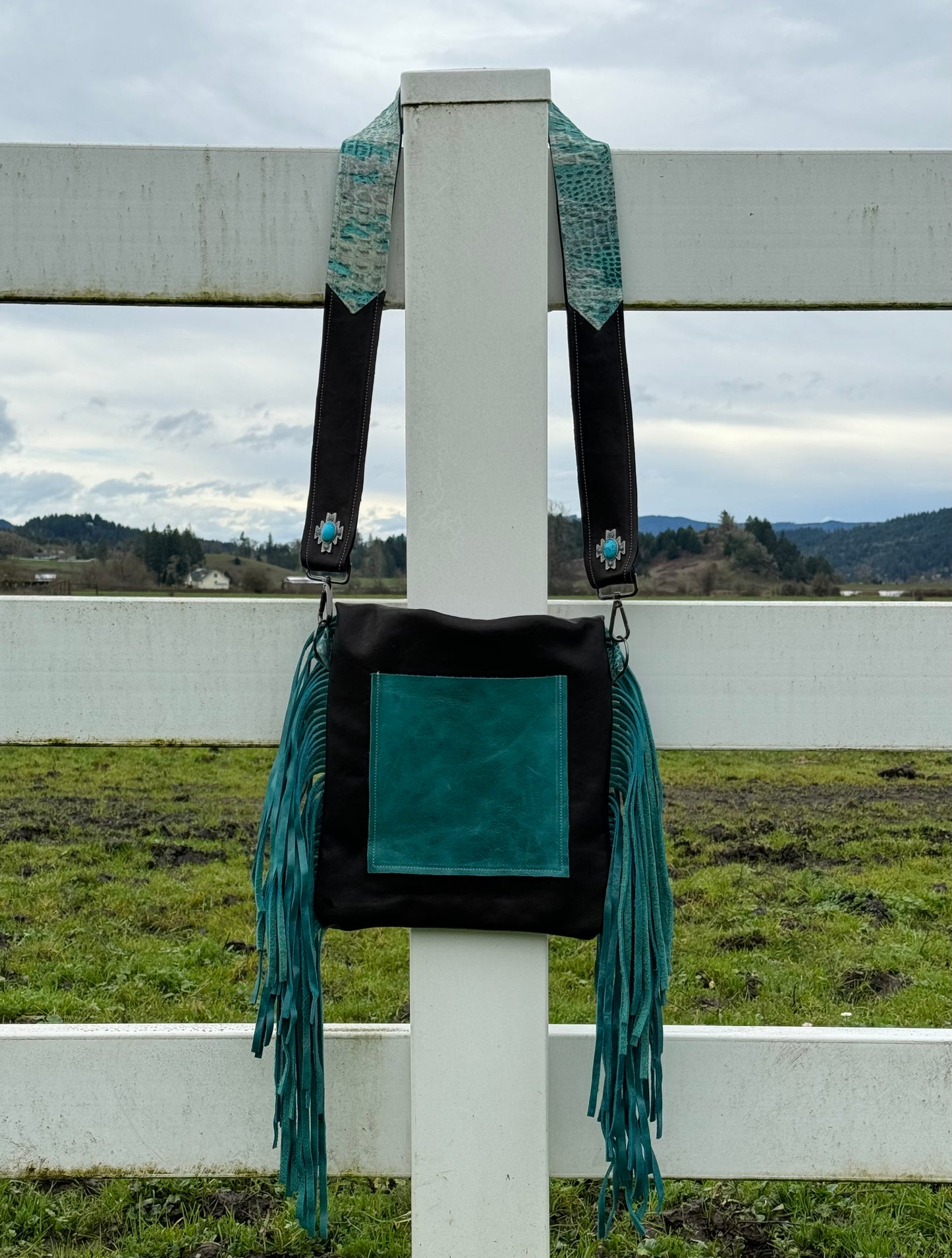 Turquoise Croc Embossed Crossbody