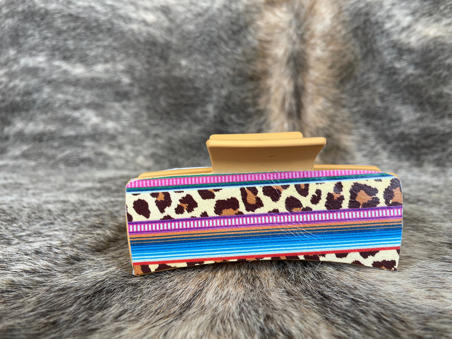 4” Mustard Hair Clip with Cheetah/Serape Leather