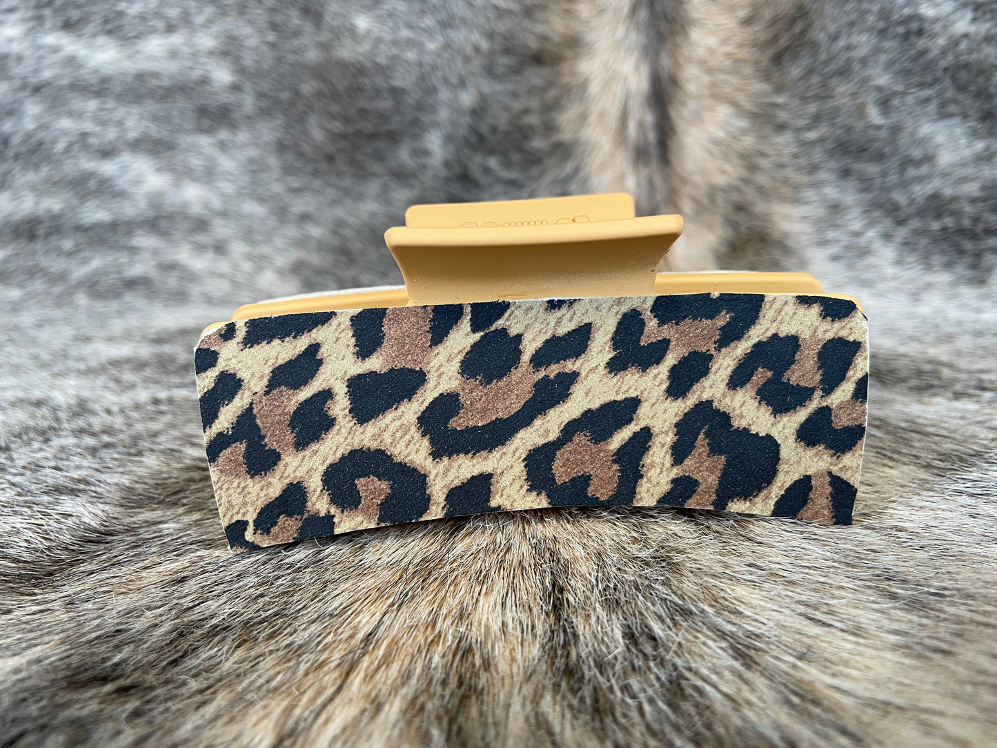 4” Mustard Hair Clip With Leopard leather