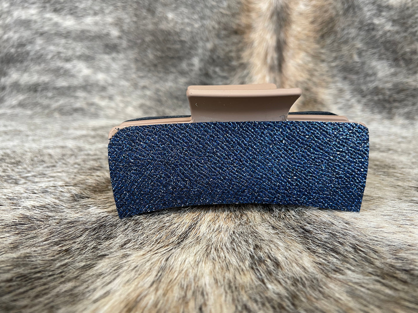 4” Mocha Hair Clip with Navy Sparkle Leather